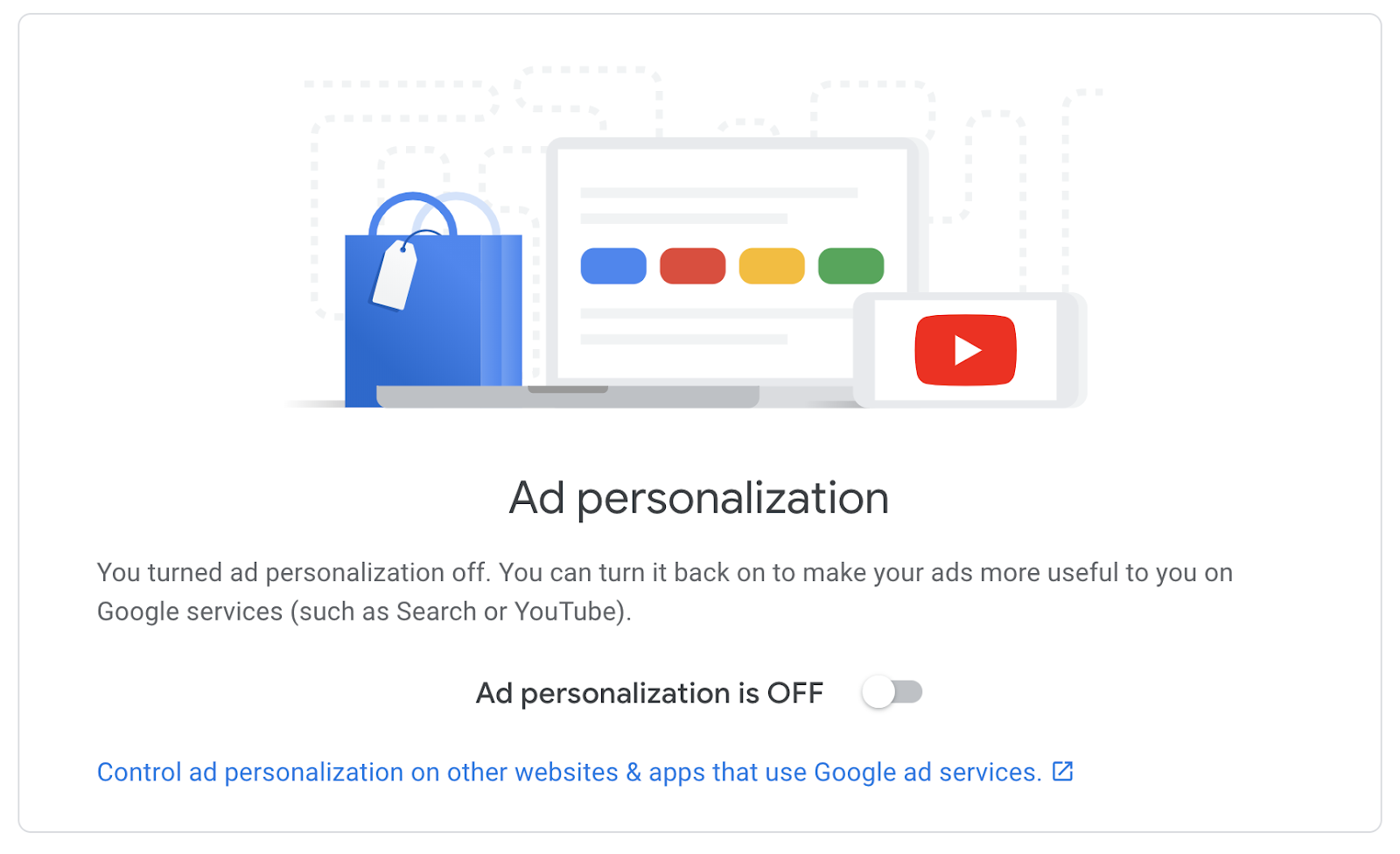 The Google ad personalization switch turned off