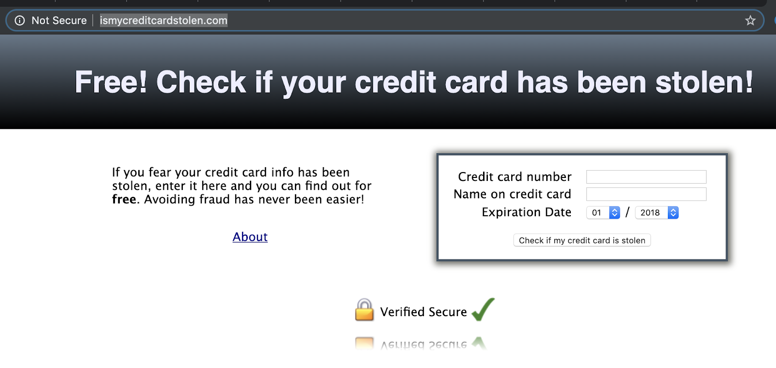 Image of a "free credit check" phishing scam